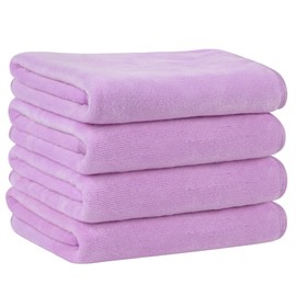 KinHwa Microfiber Hand Towels for Bathroom - Soft and Light-Weight Face Towels Odor Free Wash Towels for Bath, Spa, Gym - Light-Purple 4 Pack