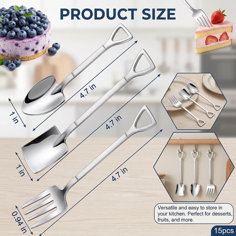 15PCS Shovel Spoons, Mini Shovel Spoons for Desserts, Tiny Shovel