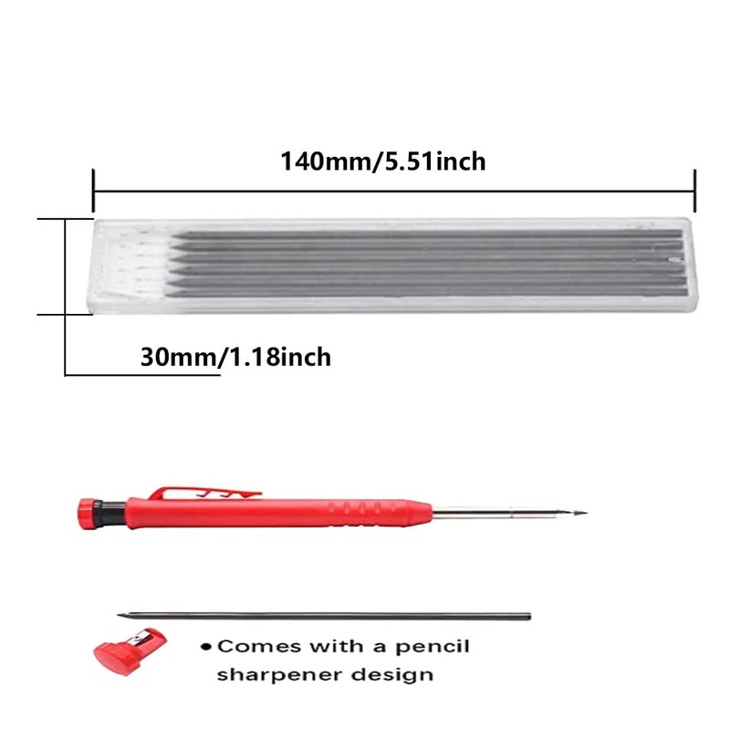 Carpenters Pencil with Refill Leads, Long Nosed Deep Hole Mechanical