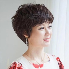 Full Wig, Women's, Short, Medium-Aged, Mother's Wig, Curly Wig, Bob, Curly Hair, Wig, Hair Piece, Curly, Full Wig, Women's Clothes, Wavy, Fluffy, Natural, Heat Resistant, Lightweight, Medical Use
