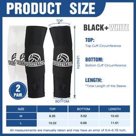 2Pcs Volleyball Arm Sleeves, Volleyball Arm Guards with Protective Pads & Thumb Hole, Passing Hitting Forearm Sleeves women (Black+White, L)