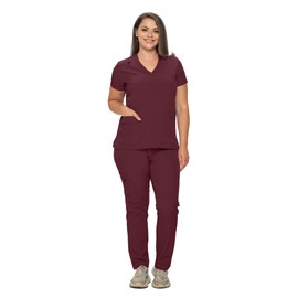 Monarch Uniforms Scrub Sets in Regular and Petite Stretchy Scrubs for Women Set of Scrub Top and Scrub pants-(BURGUNDY)-M