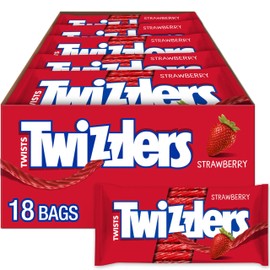 TWIZZLERS Twists Strawberry Flavored Licorice Style, Chewy Candy Packs, 2.5 oz (18 Count)