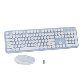 FCPLU x UBOTIE Colorful Wireless Keyboard and Mouse Combo, Full-Sized Office Keyboard with Typewriter Flexible Keys, 2.4GHz Dropout-Free Connection, Optical Mouse for PC Laptop(Blue White)