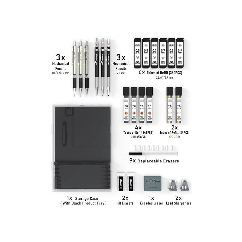 Four Candies 25PCS Art Mechanical Pencil Set, 3 PCS Metal