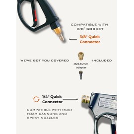 LynxPa Gallant Pa Short Swivel Pressure Washer Gun, 5000 PSI, 8 GPM, 1/4" Quick Connector Outlet, 3/8" Quick Connector and M22-14mm Inlet, for Gas & Electric Pressure Washers, Foam Cannon Car Wash