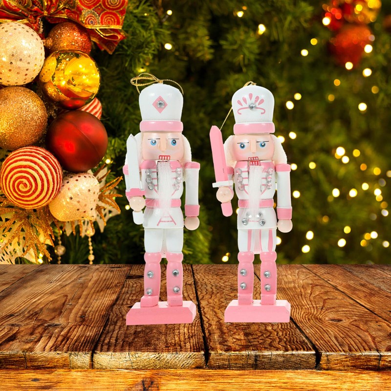 Happyyami 4pcs Pink Christmas Nutcracker Ornaments Candy Soldier Nutcracker Figurines