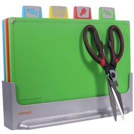 EZTICO Cutting Board Set: 4-Piece Color-Coded, Non-Slip, BPA-Free, Perfect kitchen essentials for new home, Dishwasher Safe with Premium Scissors and Chopping Board Organizer, Quality kitchen stuff.