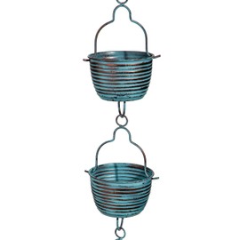 Evergreen Blue Rustic Bucket Metal Rain Chains for Gutters | 6 ft Rain Catcher Chain Replacement Downspout | Decorative Rain Chains for Outside Garden Balcony Porch