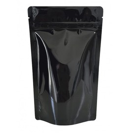 Rightpak Stand Up Pouches 25 Pieces 16cm x 23cm, Black Shiny Heat Sealable Tear Notches Smell Proof for Food Storage With Ziplock