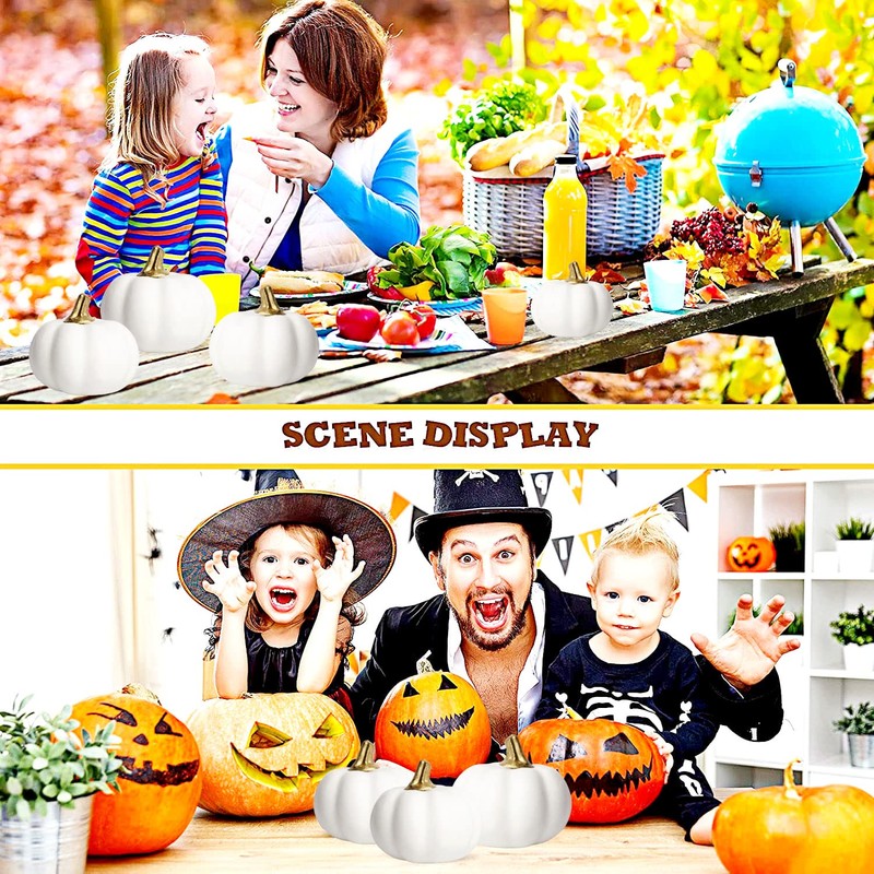 12Pcs White Artificial Pumpkins Bulk Autumn Decoration Set,Thanksgiving Pumpkin Decorations,Decorative