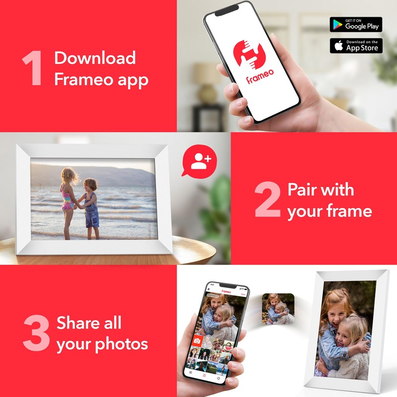 FRAMEO WiFi Digital Picture Frame, 10.1 Inch Touchscreen Photo Frame,
