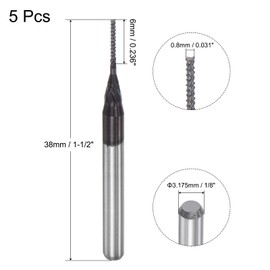 sourcing map End Mill CNC Router Bits, 0.8mm x 6mm 1/8" Shank Diamond Film Coated Carbide Engraving Bit Milling Cutter Right Hand for PCB Plastic Fiber Wood 5pcs