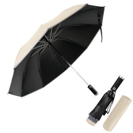 Pioggistar Windproof Umbrella, Pocket Umbrella for Men and Women, Inverted Umbrellas, 10 Ribs, Equipped with Torch, Automatic On and Off, Compact, Diameter 105 cm, beige