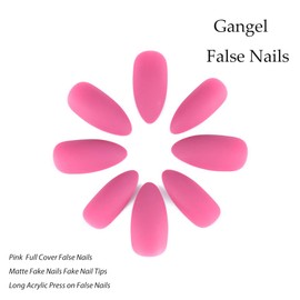 Gangel Stiletto Matte Press on Nails Long Full Cover Fake Nails Nude False Nails Pink Artificial Nails for Women and Girls(24 pcs)
