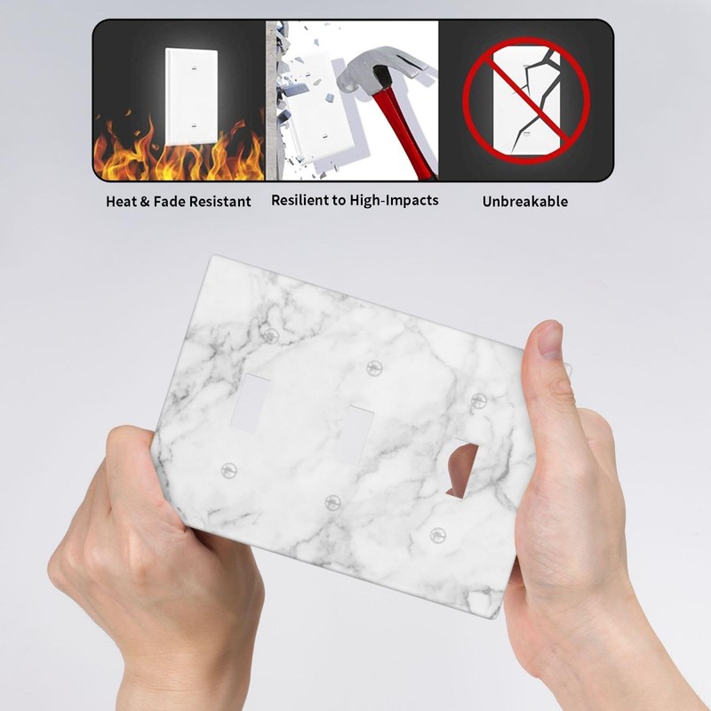 White Gray Marble Light Switch Plate Cover Triple Toggle 3