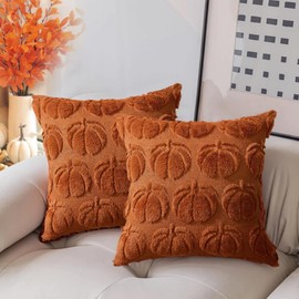 RABUSOFA Fall Pillow Covers16x16 Set of 2 Fall Decorations Autumn Rust Pumpkin Throw Pillow Cases Thanksgiving Soft Plush Faux Fur Wool Cushion Covers for Couch Sofa Home Decor (Rust Orange, 16"x16")