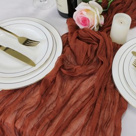 LuxeLouise 2 Packs Cheesecloth Table Runner 120 Inch Terracotta Cheese Cloth Table Runner 10ft Burnt Orange Gauze Table Runners for Table Decor Birthday Party Baby Shower and Bridal Shower Decorations