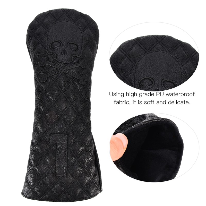 PU Leather Golf Wood Head Covers Waterproof Golf Skull Pattern