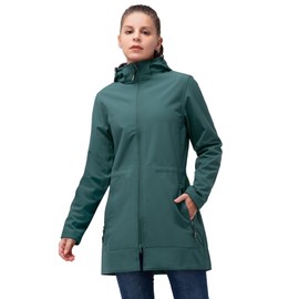 33,000ft Women's Waterproof Softshell Long Rain Jacket with Hood Fleece Lined Windproof Windbreaker