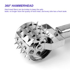 GEBAUM 19 cm Meat Tenderiser Tool, Silver Stainless Steel Meat Tenderiser Hammer, Roll Type Meat Tenderiser Mallet, for Marinating Meat Such as Steaks and Pork Chops