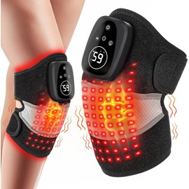 Puvin Red Light Therapy Knee Brace for Pain Relief, 3-in-1 Knee Massager with Heat and Vibration, 660nm & 850nm Near Infrared Light Therapy Device Wrap for Women Men Knee Shoulder Elbow
