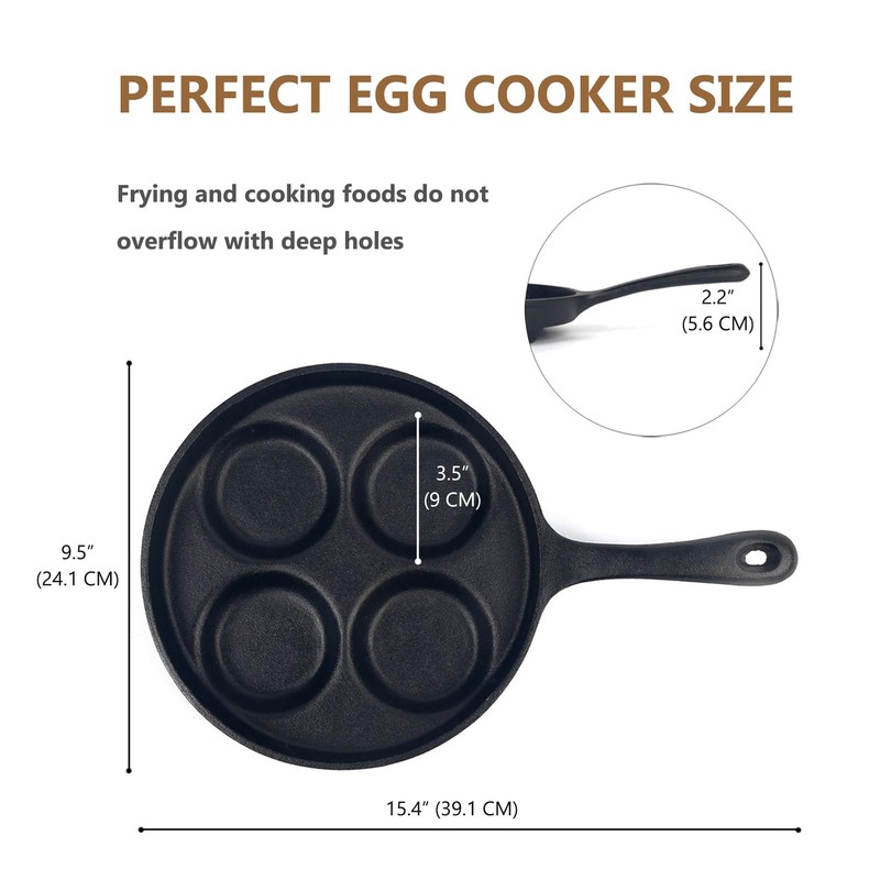 4-Cup Cast Iron Fried Egg Pan 9.5” Pancake Pan Burger