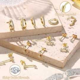 AstraGlam 7 Pairs Piercing Earrings Set, 14K Gold Plated Helix Piercings, Tragus Piercing, Conch Piercing in Gold and Silver, Dainty Jewellery for Multiple Ear Holes