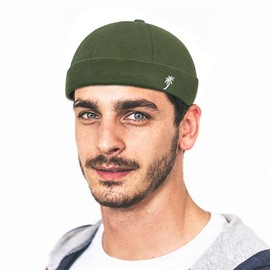 Cotton Docker Cap Sailor Hat Harbour Hat Original Docker Hat Men's Summer Brimless Hat Headwear Sailor Cap Men's Adjustable Cap Without Visor Retro Brimless Hat Rolled Cuff Fishing Hat, 2- Green, 58