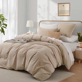 LOVQUE Linen Grey Duvet Cover Full Size, 100% Washed Cotton Linen Like Bedding Set with Zipper Closure (No Comforter), 80x90 Inches