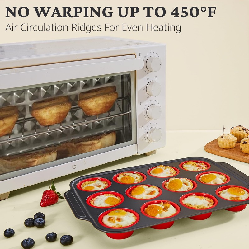 BRONYPRO Silicone Muffin Pan with Metal Frame, Egg Bite Maker