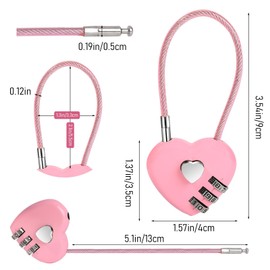 3 Pcs Combination Locks,3 Digit Pink Combination Padlock Mini Love Heart Lock with 4.13in Steel Wire Rope Outdoor Waterproof Padlock for Travel Bags Suitcase Backpacks