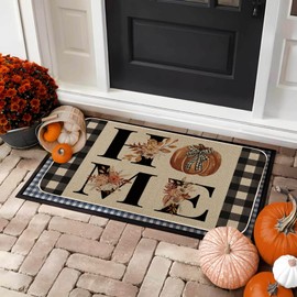 Home Pumpkin Buffalo Plaid Fall Door Mat 17 x 29 Inch,Seasonal Autumn Harvest Thanksgiving Decorative Doormat Welcome Floor Mat for Indoor Outdoor