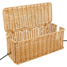 LGHWKETH Cable Management Box Large Capacity Basket Holder Imitation Rattan Cord Hider Organizer Box Versatile Cable Organizer Box Safe Under Desk Cord Organizer for Home Wires 12.2" x 4.7" x 5.1"