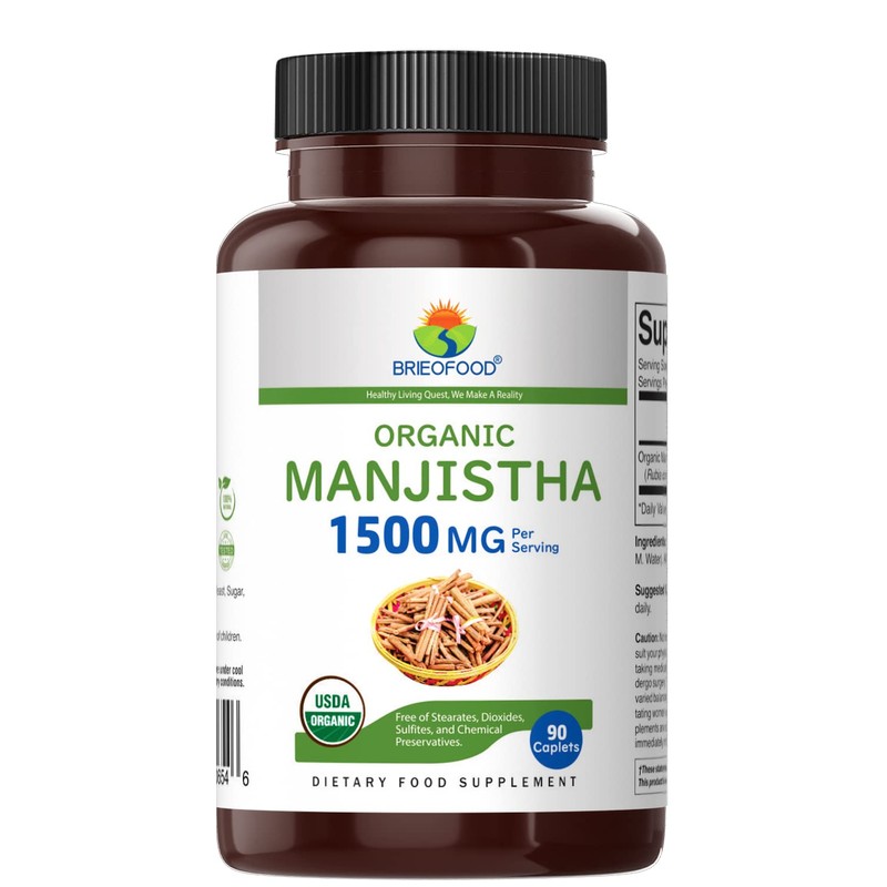 Brieofood Organic Manjistha 1500mg, 45 Servings, Vegetarian, Gluten Free, 90