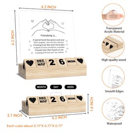 Friend Gifts for Women, Long Distance Friendship Calendar Desk, Goodbye Going Away Gifts for Besties Coworker Leaving Moving Farewell Wooden Block Calendar for Desk Sign