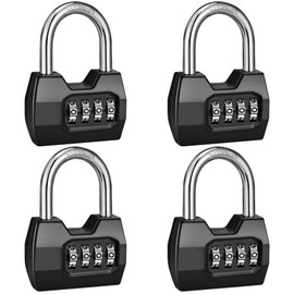 4 Pack disecu® 4-Digit Combination Locker Lock, Wide Shackle Waterproof Outdoor Combo Padlock for School Gym Locker, Sports Locker, Fence, Gate, Shed, Storage Unit (Black)