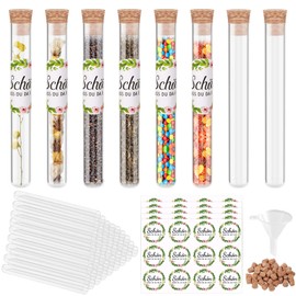 Schön dass du da bist Party Favours, Pack of 50 Test Tubes with Transparent Corks, 5 Stickers and 1 Funnel, Wedding Guest Gift, Guest Gift for Wedding, Christening, Communion, Birthday