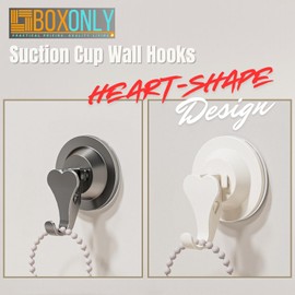 Boxonly Suction Cup Hooks for Shower, Heart Shape for Hanging in Shower, Mounting on Glass, Tile, Mirrors, or Metal Surfaces - Gun Gray (1 Pack)