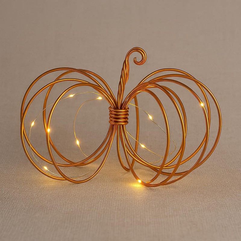 Lighted Wire Pumpkin for Fall Home Decor or Office Autumn