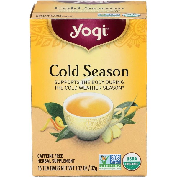 yogui Yogi Té Cold Season, Sin Cafeína 16 Bolsitas Caja Dañada