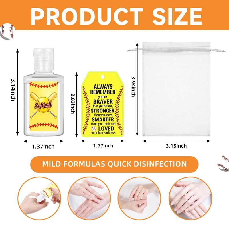 36 Sets Softball Hand Sanitizer Party Favors 1oz Bulk, Baseball