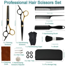 Hair Cutting Scissors Set 16 Pieces - Professional 6.7 Inch Hair Scissors Hairdressing Scissors & Thinning Scissors Made of 440C Steel - Scissors Hair Cutting Hairdressing Accessories for Women, Men