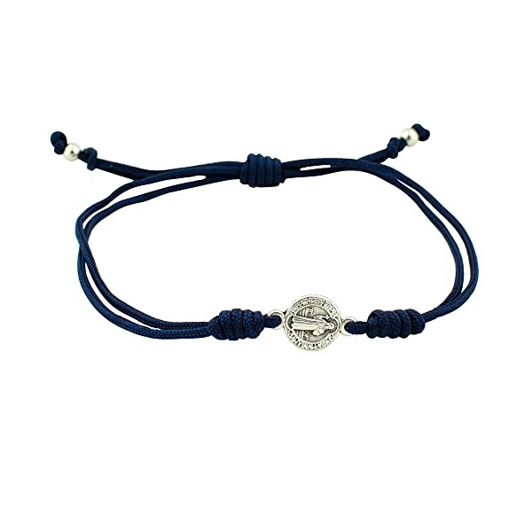 Pulsera ajustable con medalla de San Benito | Cordón azul