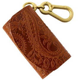 VINCENT CRAFTED Made in Japan Tochigi Leather Paisley Carabiner Key Case & Coin Purse PAOLO Key Holder Women Smart Key Case Coin Purse Men's Key Ring, brown (oak)