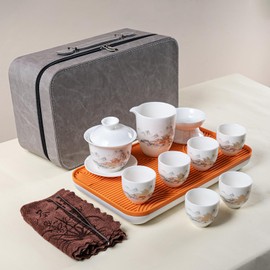 Tandarui Chinese Tea Set Gaiwan Tea Set Chinese White Jade Travel Tea Set Japanese Tea Set 6 cups Portable Tea Set Home,Traveling(Travel-FZ)
