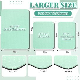 Drydiet 3 Pcs Sewing Machine Muffling Mat Pedal Mat Sewing Machine Pad No Slip Rubber Stay in Place Mats for Calms Vibration(Green,15 x 20 Inch,14 x 9 Inch,14 x 11 Inch)