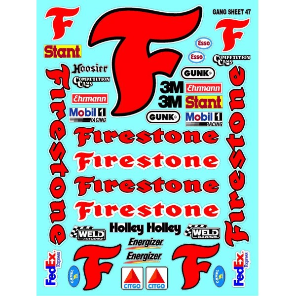 Firestone r/c car- WHITE VINYL Sticker Gang SHEET 47 -R/C