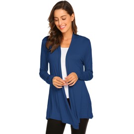 Newchoice Lightweight Cardigans for Women, Open Front Long Sleeve Cardigan Soft Summer Kimono Coverup (Blue, S)