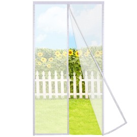 Risareyi Magnetic Screen Door Self Closing, White Upgraded Polyester Thicken Mesh Mosquito Net Front Door Screen Magnetic Closure, Keep Bugs Out, Frame Hook & Loop, Actual Size 24 x 70 inches